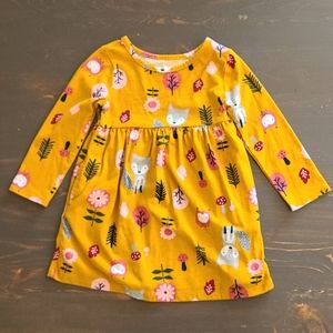 Mustard Fall Wolf Flower Print Toddler Dress 2T